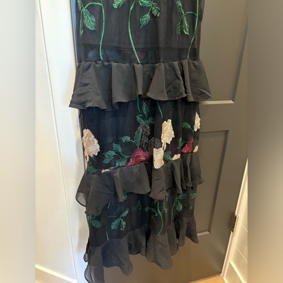 LuLus True to Heart Black Floral Embroidered Maxi Dress Rose ruffle gown Small - Picture 7 of 15